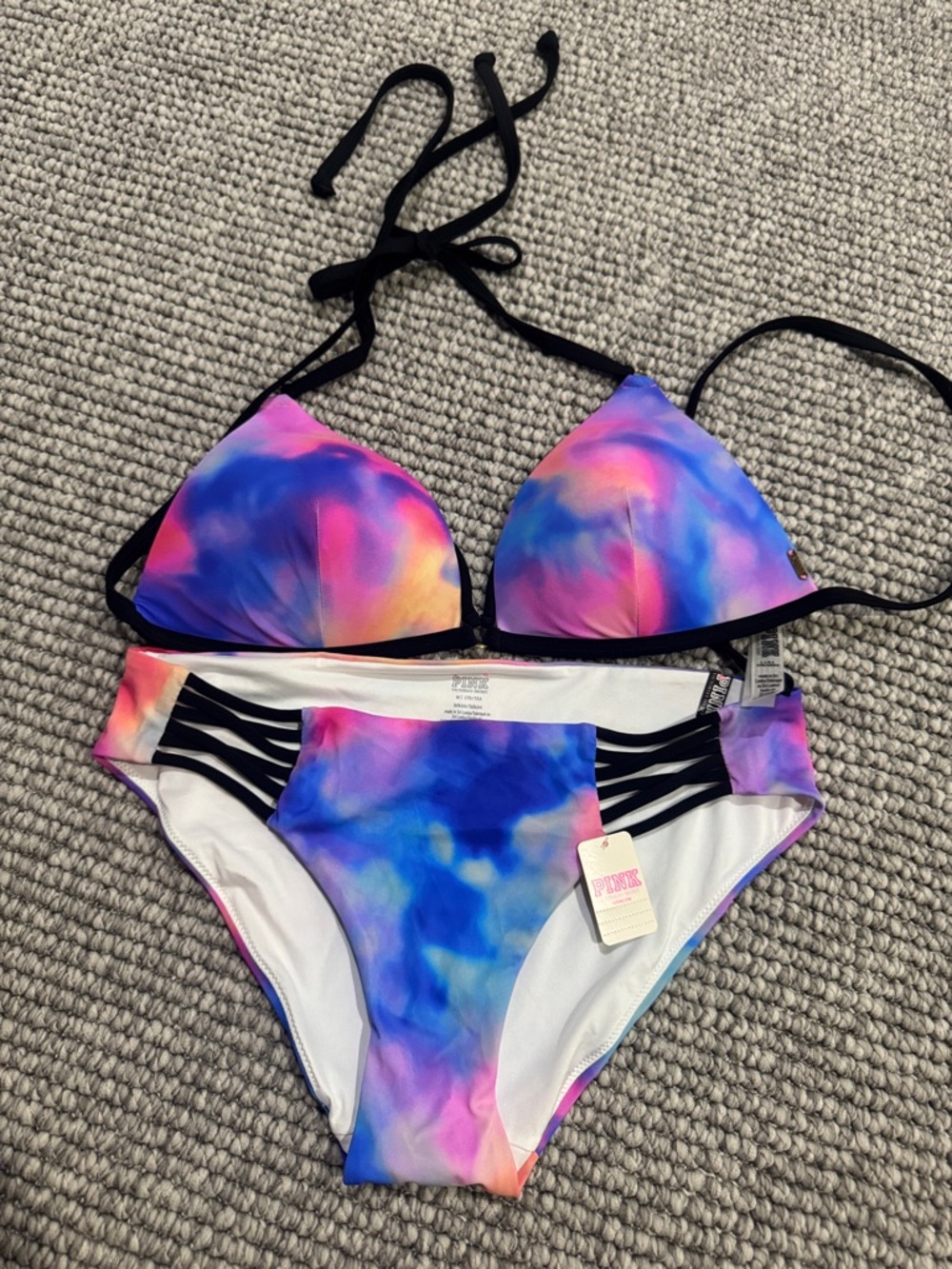 PINK Victoria's Secret Tie-Dye Triangle Bikini Set in Blue & Pink